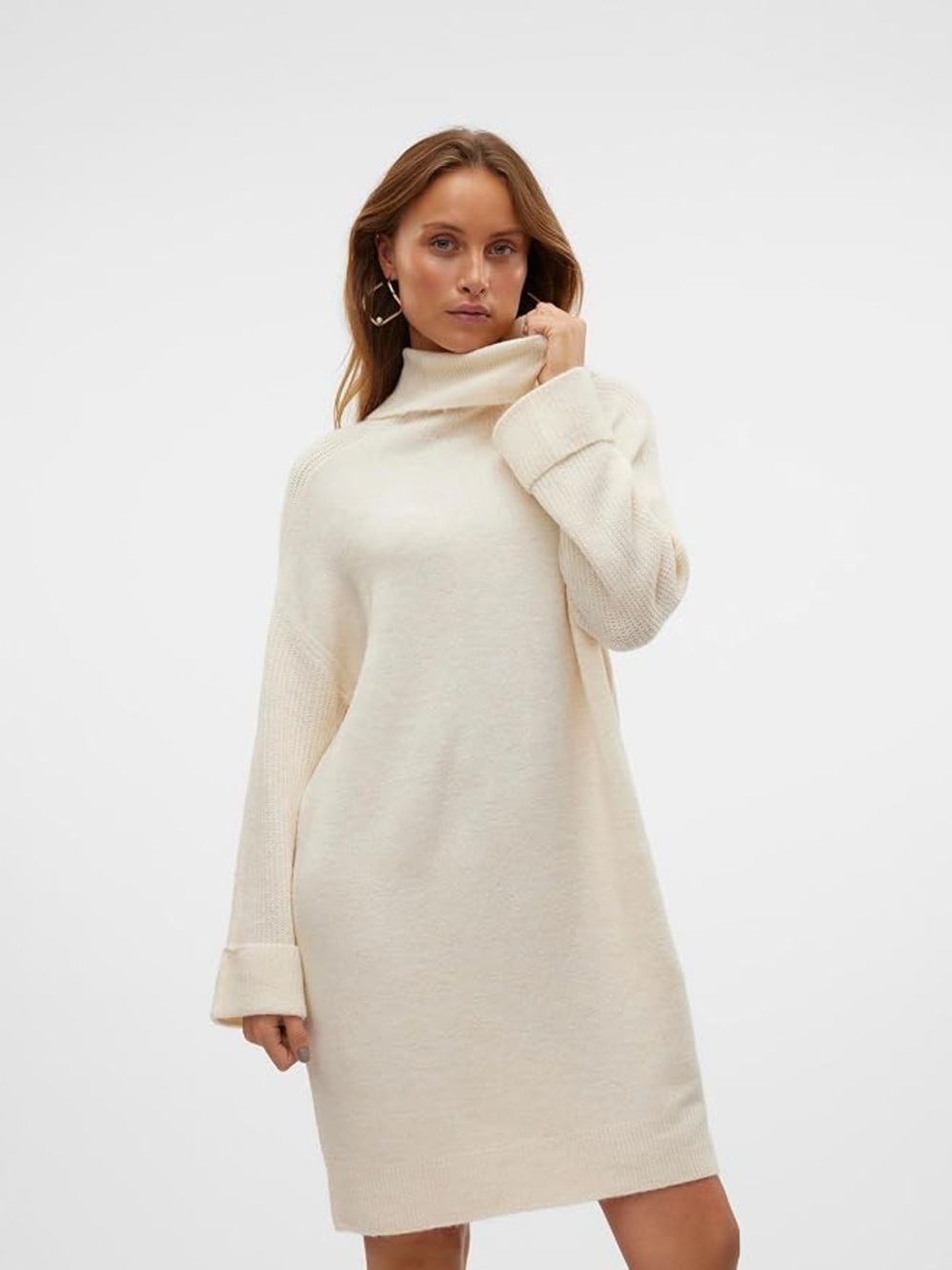 Vero Moda Cream Mohair Turtleneck Sweater Dress